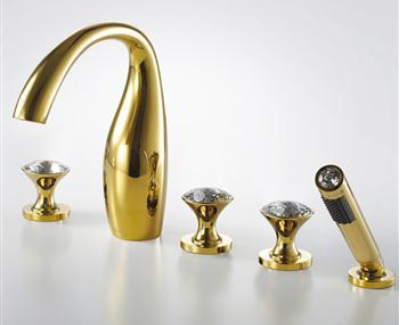 Swan Three Handles 5-hole Bath & Shower Mixer (Golden)